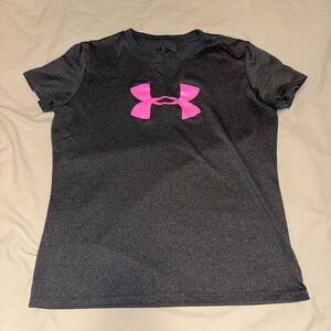 Under Armour Charcoal Tee with Vibrant Pink Emblem